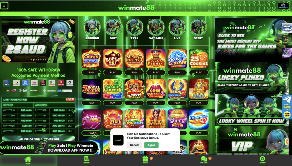 Winmate88 official website layout