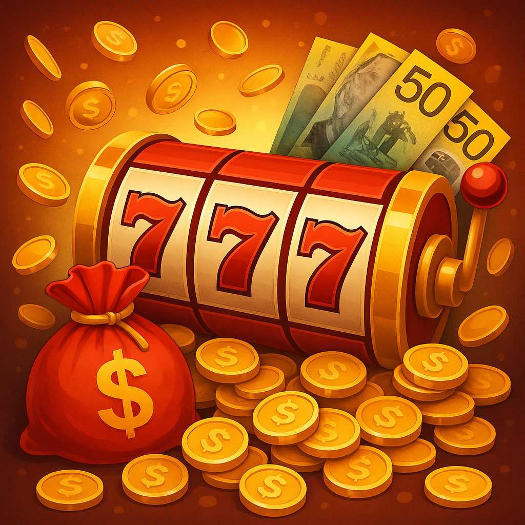 Slot machine with $50Aud sign depicting bonus